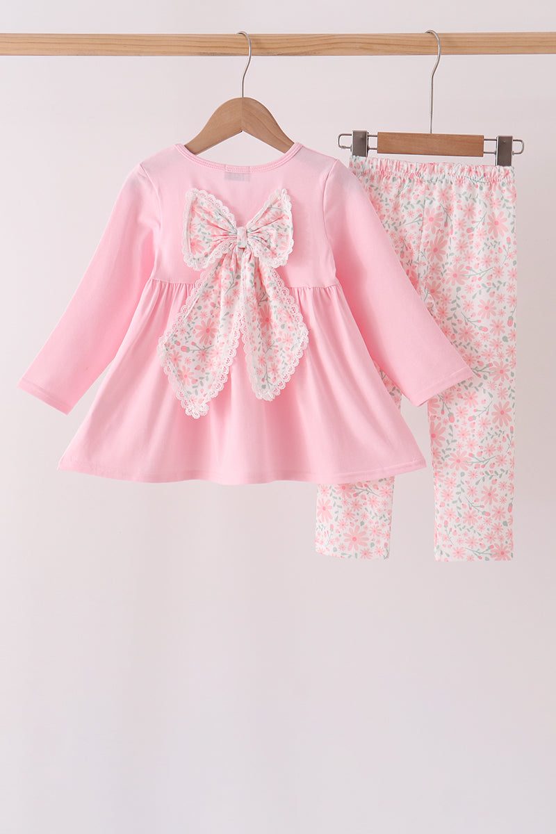 Pink floral bow pants set - Aaria Tees Aaria Tees