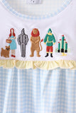 Blue character embroidery gingham ruffle pants set Aaria Tees