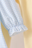 Blue character embroidery gingham ruffle pants set Aaria Tees