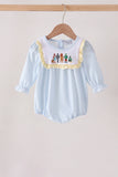 Blue character embroidery gingham ruffle bubble Aaria Tees