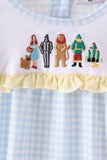 Blue character embroidery gingham ruffle bubble Aaria Tees