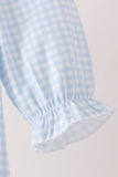 Blue character embroidery gingham ruffle bubble Aaria Tees