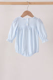 Blue character embroidery gingham ruffle bubble Aaria Tees