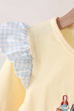 Beige character embroidery gingham bloomer set Aaria Tees