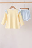Beige character embroidery gingham bloomer set Aaria Tees