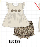 Leopard pumpkin applique bloomer set Aaria Tees