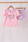 Pink goose embroidery ruffle bloomer set Aaria Tees