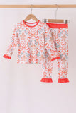 Coral gingerbread bamboo ruffle pants set Aaria Tees