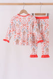 Coral gingerbread bamboo ruffle pants set Aaria Tees