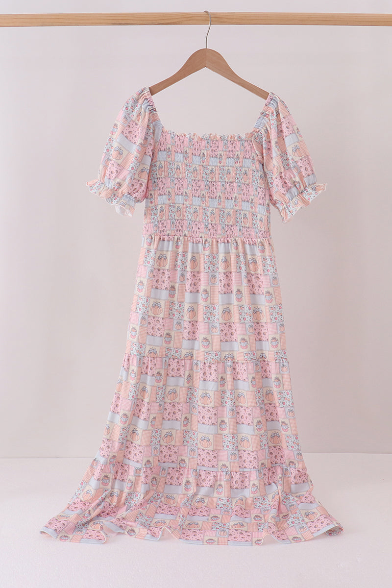 Pink pumpkin smocked mom&me dress - Aaria Tees Aaria Tees