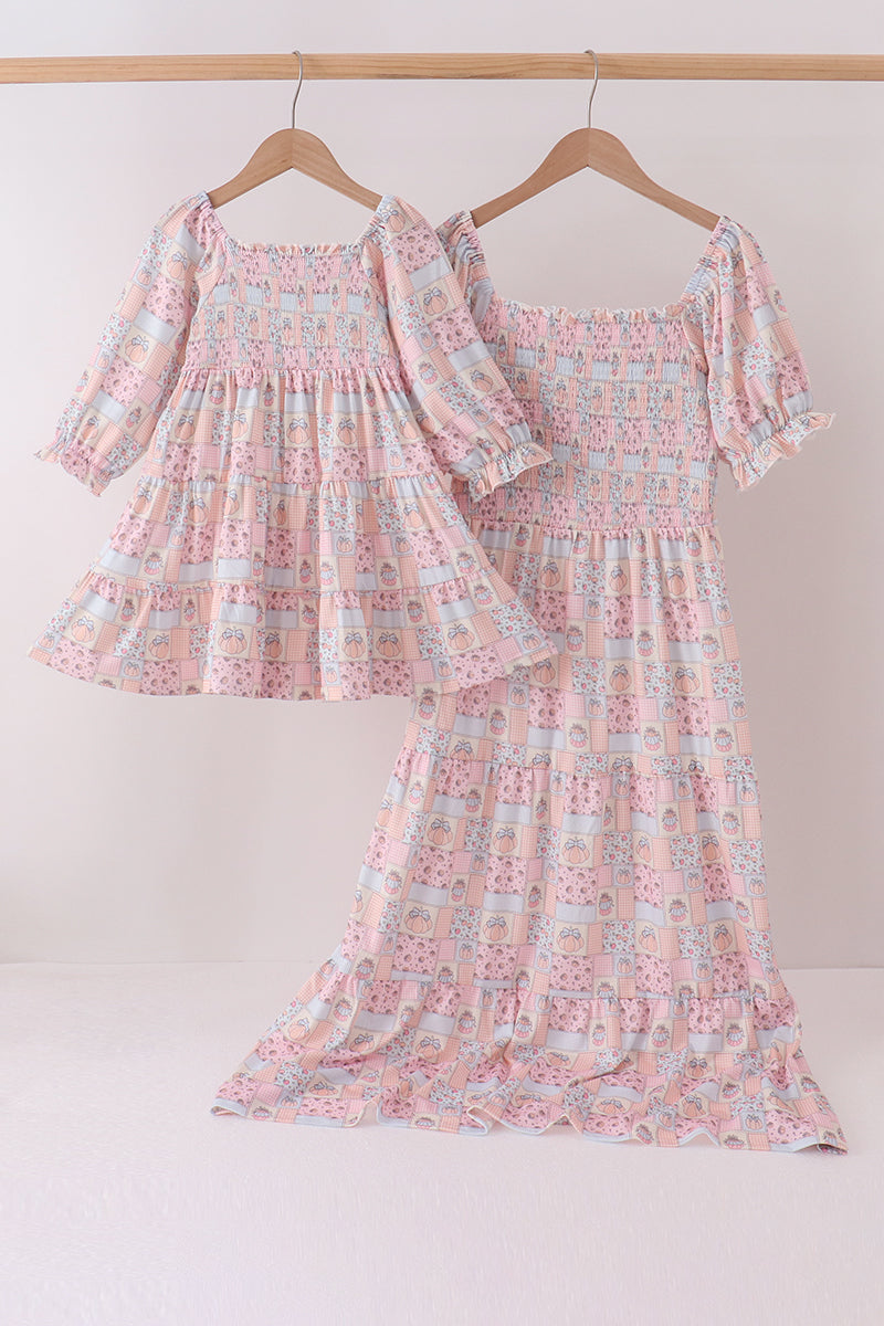 Pink pumpkin smocked mom&me dress - Aaria Tees Aaria Tees