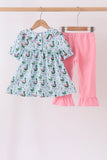 Green mallard ruffle  pants set Aaria Tees