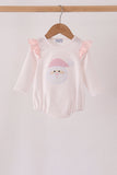Pink santa claus dot applique ruffle bubble Aaria Tees