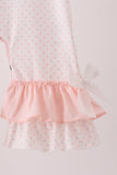 Pink santa claus dot applique ruffle romper Aaria Tees