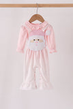 Pink santa claus dot applique ruffle 2pc set Aaria Tees