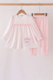 Pink santa claus dot applique ruffle pants set Aaria Tees