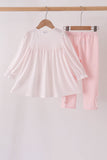 Pink santa claus dot applique ruffle pants set Aaria Tees