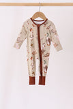 Brown goose print bamboo zipper romper Aaria Tees
