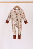 Brown goose print bamboo zipper romper Aaria Tees