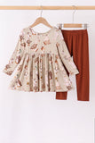 Brown goose print bamboo pants set Aaria Tees