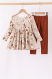 Brown goose print bamboo pants set Aaria Tees