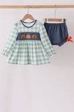 Sage Turkey Embroidery Gingham Ruffle Bloomer Set Aaria Tees