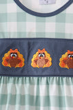 Sage Turkey Embroidery Gingham Ruffle Bloomer Set - Aaria Tees Aaria Tees