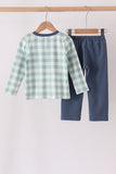 Sage Turkey Embroidery Gingham Pants Set Aaria Tees
