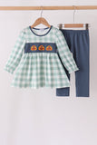 Sage Turkey Embroidery Gingham 2pc Pants Set Aaria Tees
