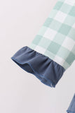 Sage Turkey Embroidery Gingham Ruffle Jogger Set Aaria Tees