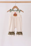 Olive turkey applique stripe ruffle romper Aaria Tees