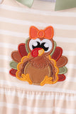 Olive turkey applique stripe ruffle romper Aaria Tees