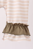 Olive turkey applique stripe ruffle romper Aaria Tees