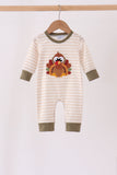 Olive turkey applique stripe romper Aaria Tees