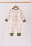 Olive turkey applique stripe romper Aaria Tees