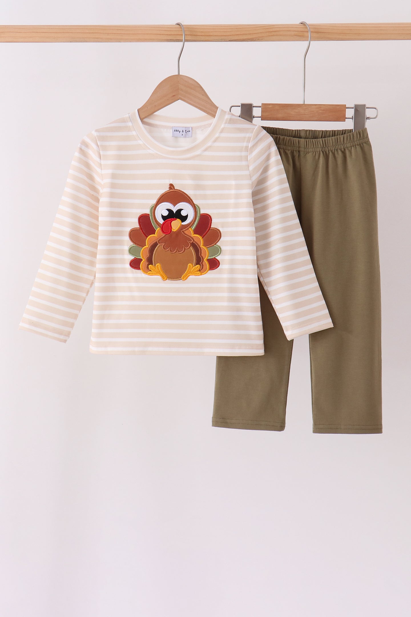 Olive turkey applique stripe pants set - Aaria Tees Aaria Tees