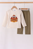 Olive turkey applique stripe pants set - Aaria Tees Aaria Tees
