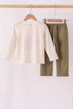 Olive turkey applique stripe pants set - Aaria Tees Aaria Tees