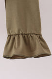 Olive turkey applique stripe ruffle pants set Aaria Tees