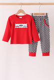 Black car embroidery checkered pants set Aaria Tees