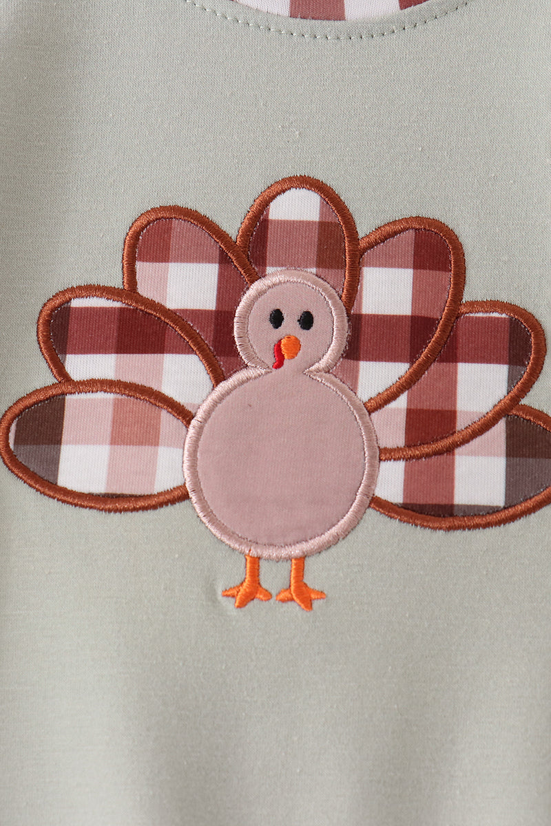 Sage Turkey Applique Romper - Aaria Tees Aaria Tees