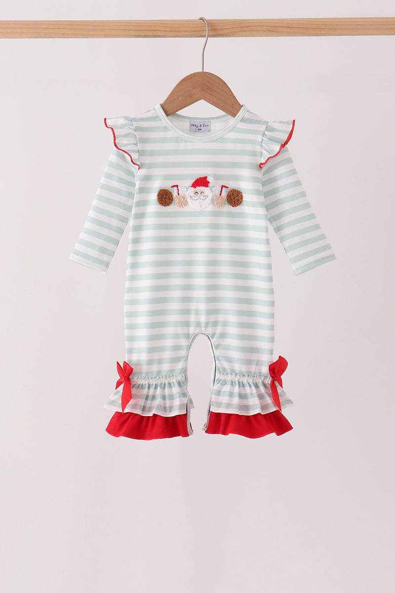 Gray stripe santa french knot ruffle romper - Aaria Tees