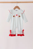 Gray stripe santa french knot ruffle romper - Aaria Tees Aaria Tees