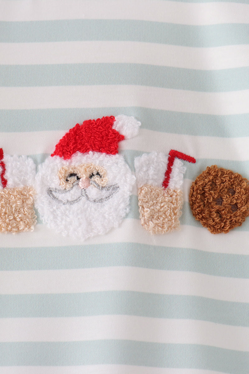 Gray stripe santa french knot ruffle romper - Aaria Tees Aaria Tees
