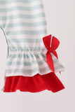 Gray stripe santa french knot ruffle romper - Aaria Tees Aaria Tees