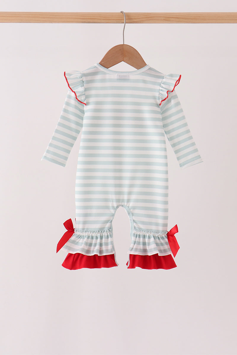 Gray stripe santa french knot ruffle romper - Aaria Tees Aaria Tees