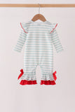Gray stripe santa french knot ruffle romper - Aaria Tees Aaria Tees