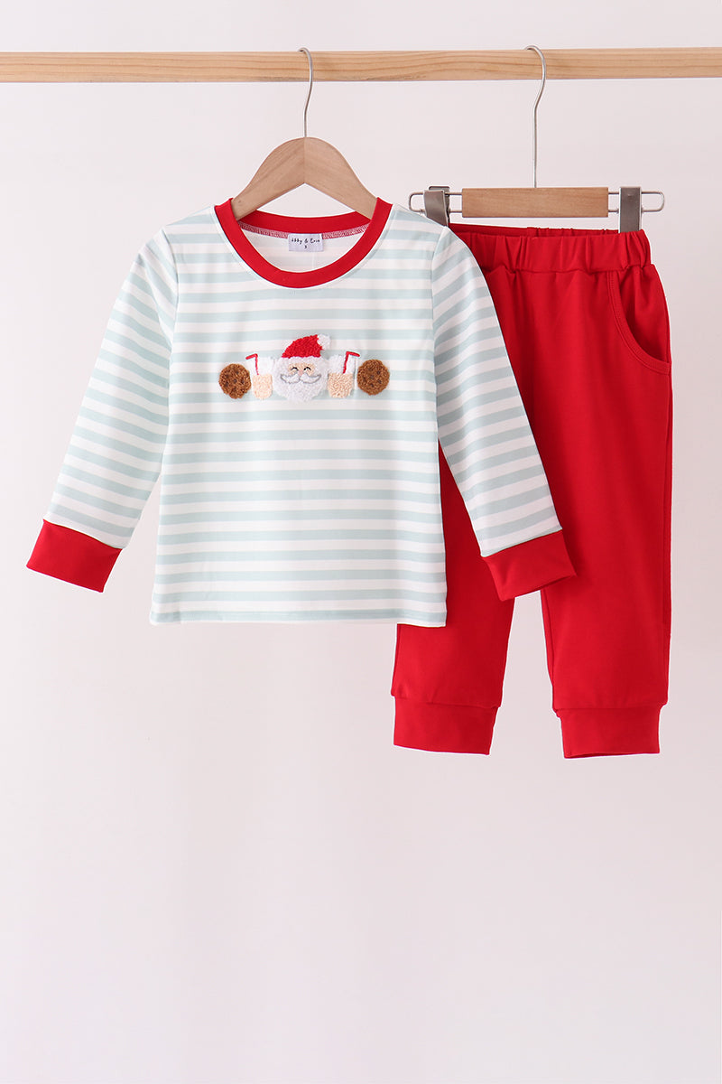 Gray stripe santa french knot jogger set - Aaria Tees Aaria Tees
