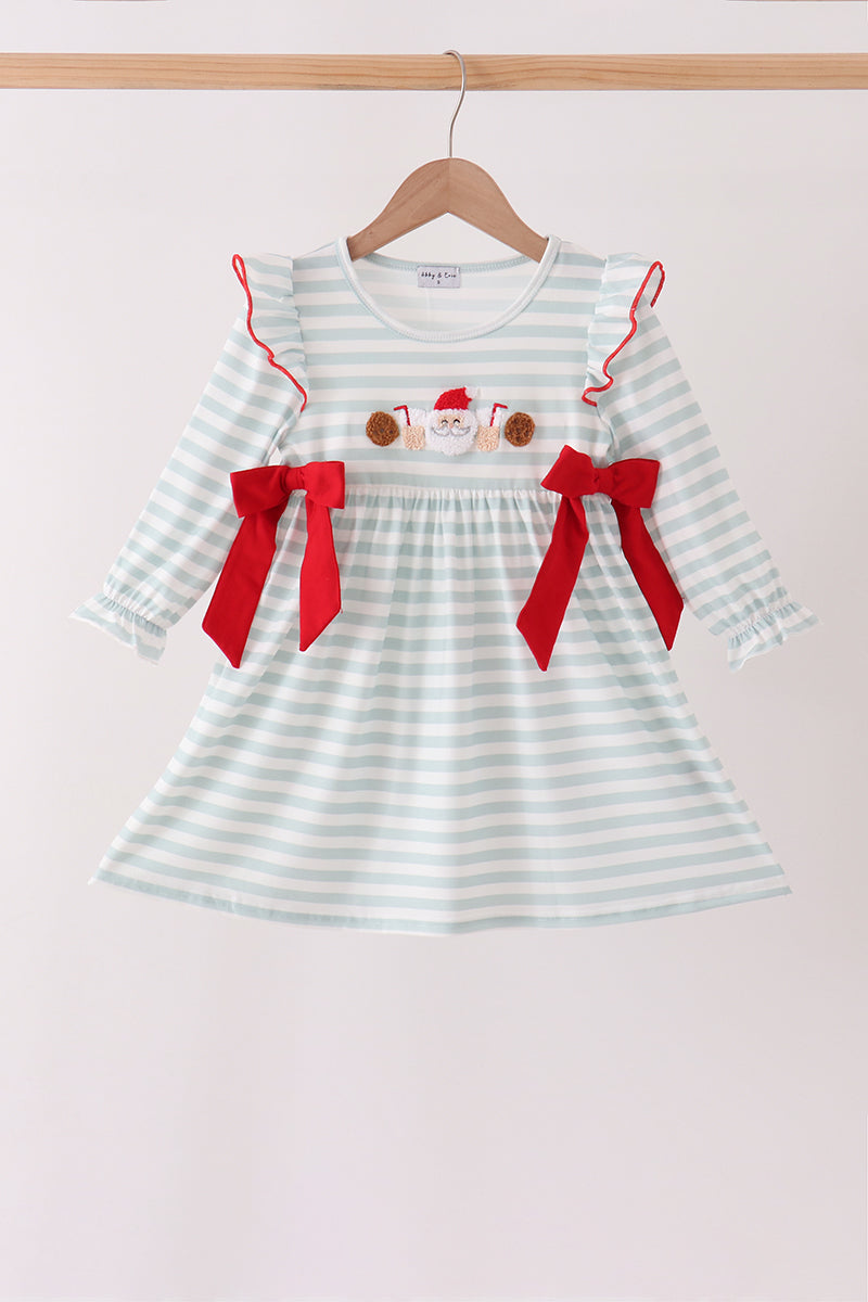 Gray stripe santa french knot ruffle dress - Aaria Tees Aaria Tees