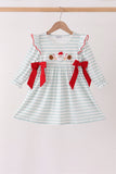 Gray stripe santa french knot ruffle dress - Aaria Tees Aaria Tees